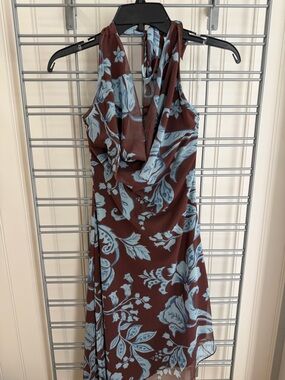 See You Monday Brown Dress with Light Blue Floral Print